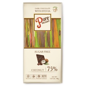 Шоколад черный Стевиясан Pure Delight 75% с кокосом без сахара (со стевией) 90 г