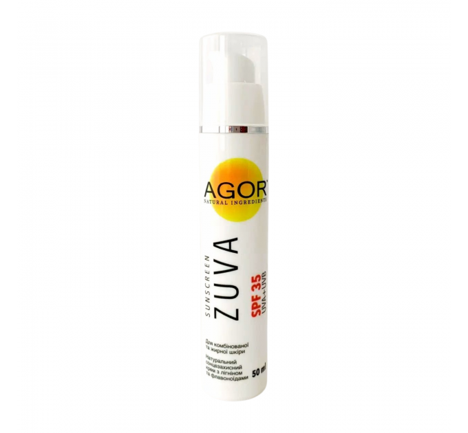 Натуральний сонцезахисний крем для обличчя AGOR ZUVA SPF35 для комбінованої та жирної шкіри 50 мл