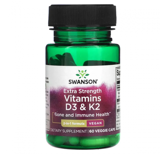 Swanson Extra Strength D3 vegan 125 мкг + K2 (MK-7) 100 мкг 60 vegcaps