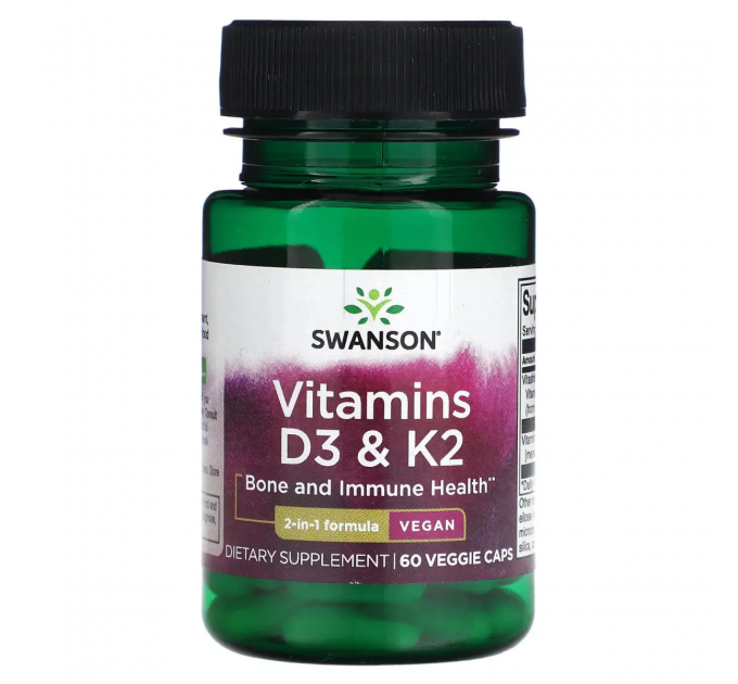 Swanson D3 vegan 50 мкг + K2 (MK-7) 75 мкг 60 vegcaps