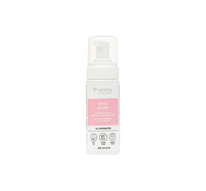 Пінка очищувальна VESNA ROSE GLOW з трояндовою водою та асаї 150 мл