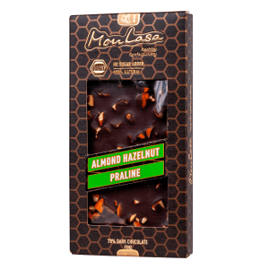 Крафтовый шоколад MonLasa черный 70% с миндально-фундучным пралине на меду 80 г