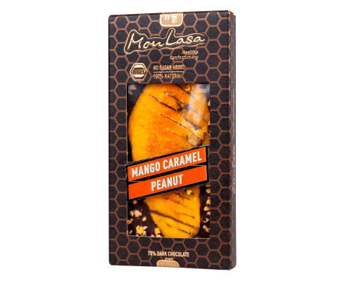 Крафтовый шоколад MonLasa черный 70% с манго и медовой карамелью на меду 80 г