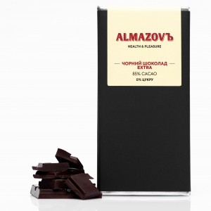 Чорний шоколад ALMAZOVЪ Extra 85%  без цукру 80 г