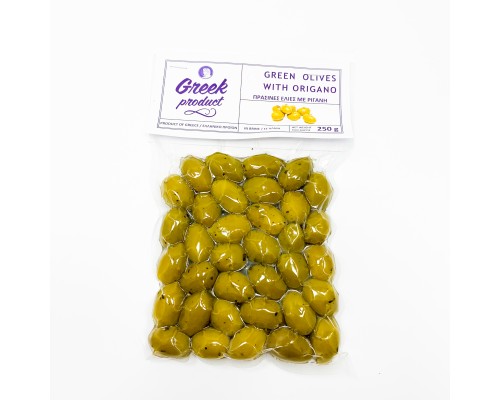Оливки зеленые с косточкой Greek Product и орегано 250 г