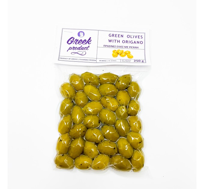 Оливки зелені з кісточкою Greek Product та орегано 250 г