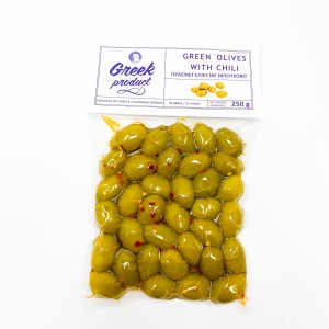 Оливки зеленые с косточкой Greek Product и перцем буково 250 г