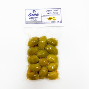 Оливки зеленые с косточкой Greek Product и перцем буково 100 г