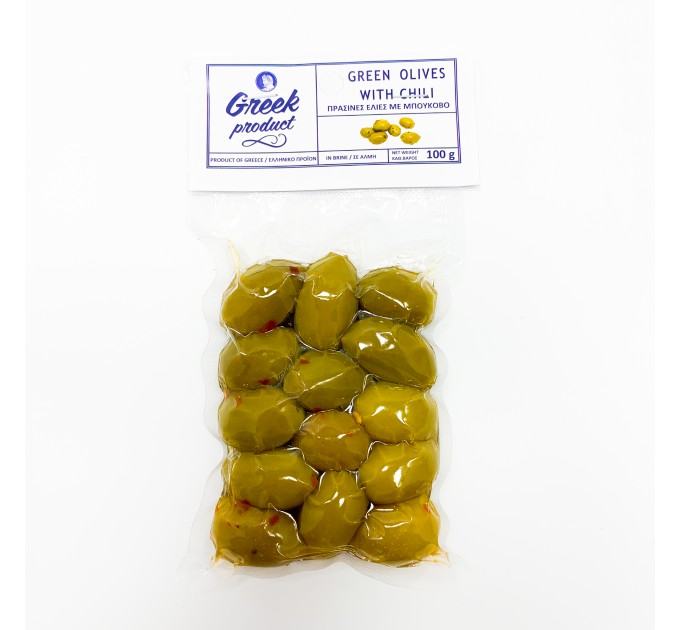 Оливки зеленые с косточкой Greek Product и перцем буково 100 г