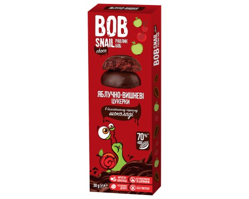 Натуральные конфеты Bob Snail Яблоко-Вишня в бельгийском черном шоколаде 30 г