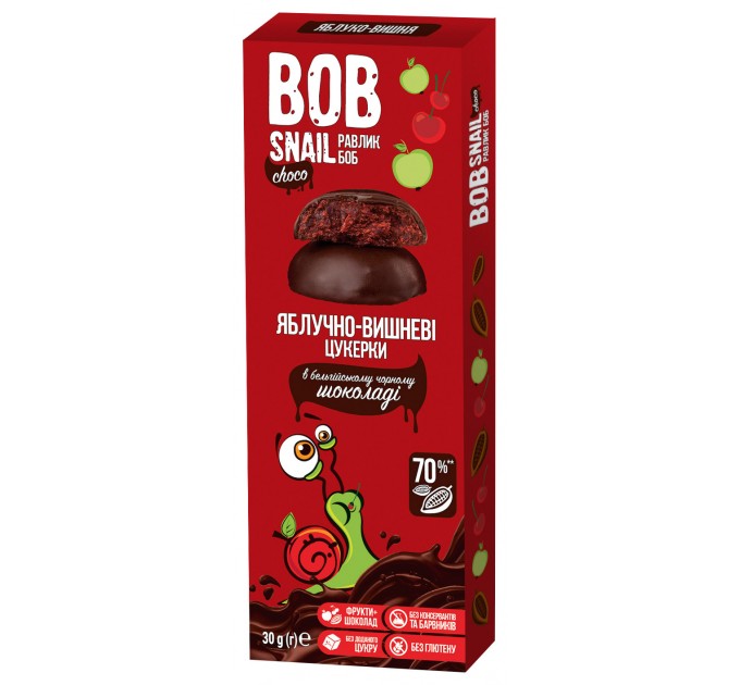 Натуральні цукерки Bob Snail Яблуко-Вишня в бельгійському чорному шоколаді 30 г