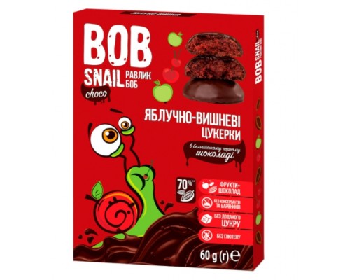 Натуральные конфеты Bob Snail Яблоко-Вишня в бельгийском черном шоколаде 60 г