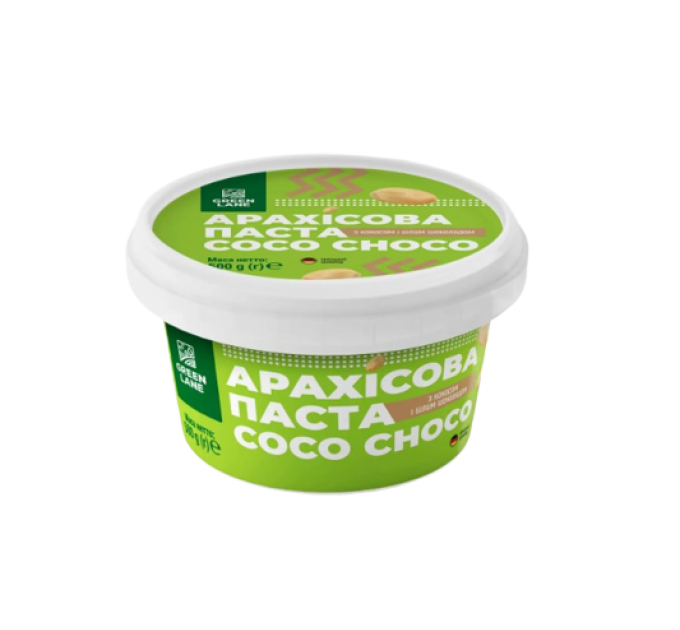 Арахісова паста-кранч Green Lane COCO CHOCO CRUNCH з кокосом та білим шоколадом 500 г