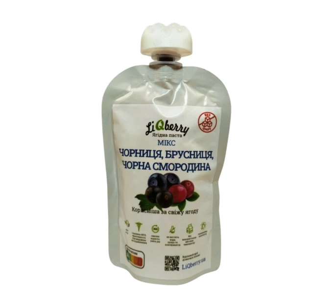 Паста LiQberry Ягідний мікс чорниця, брусниця, смородина дой-пак 100 мл